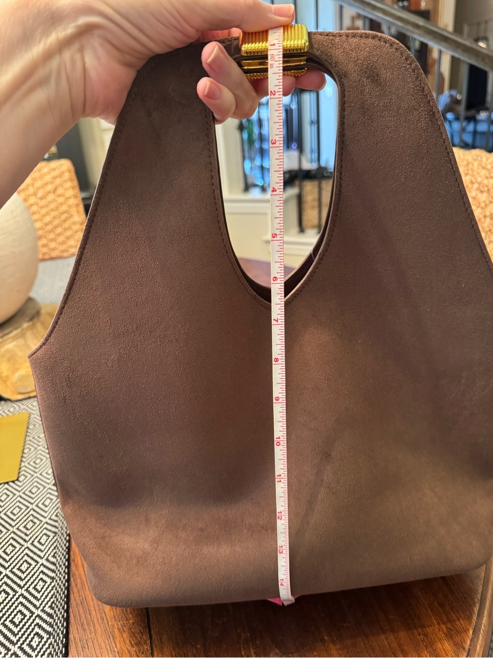 Anthropologie Faux-Suede Gilded Handle Tote Bag — Chocolate NWT - Picture 11 of 13